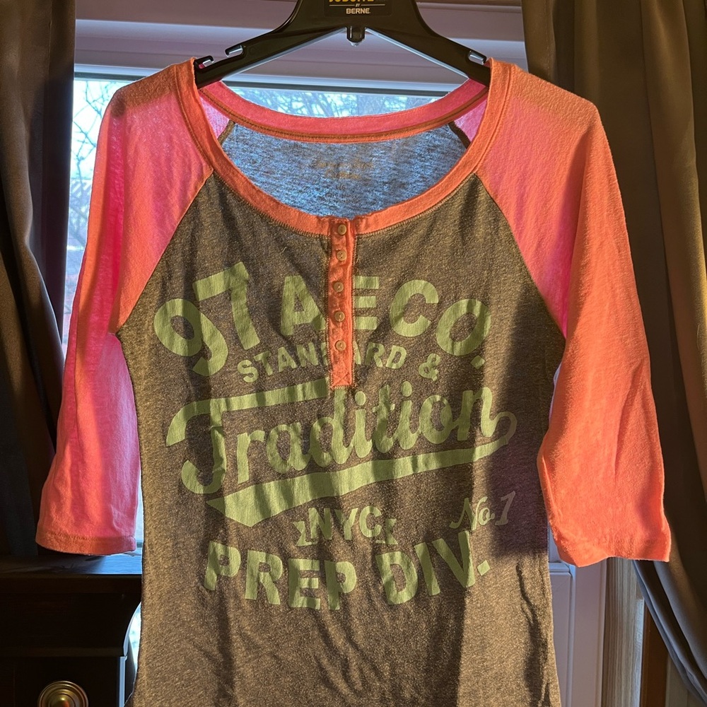 American Eagle Outfitters Pink and Gray Henley Tee